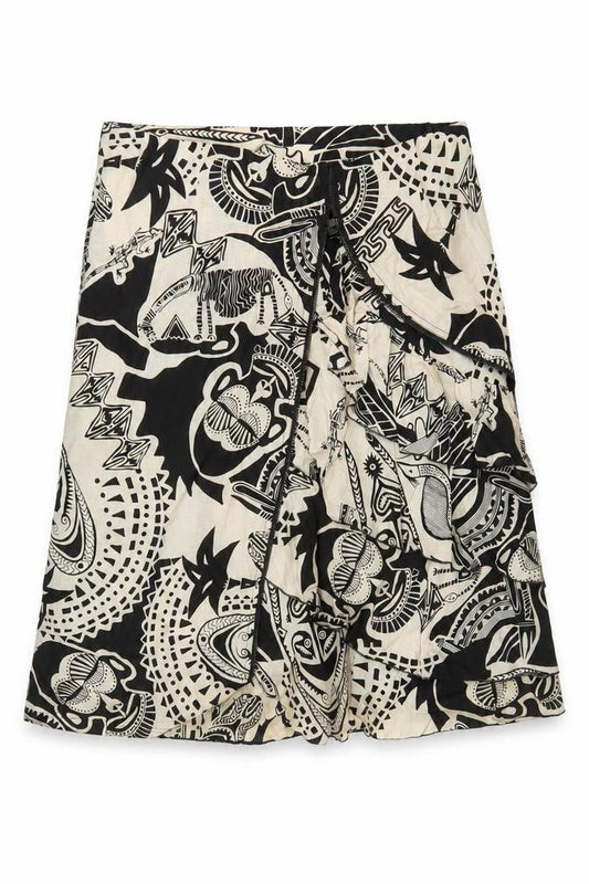 Gil Bret Women's Beige Tribal Wrap Cotton Knee Length Skirt Size 14