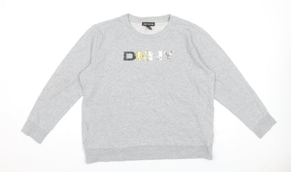 DKNY Jeans Women's Grey Sequin Logo Pullover Sweatshirt Size M