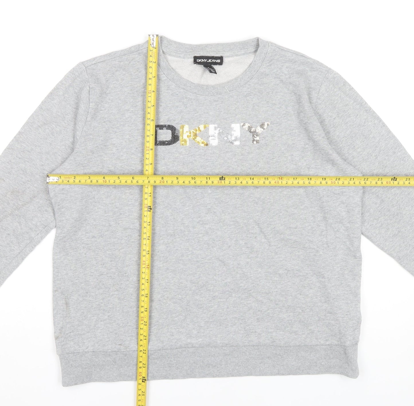 DKNY Jeans Women's Grey Sequin Logo Pullover Sweatshirt Size M
