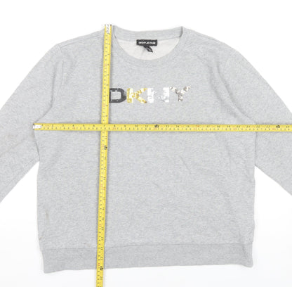 DKNY Jeans Women's Grey Sequin Logo Pullover Sweatshirt Size M