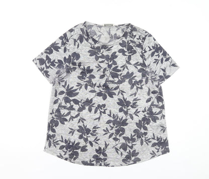 Oasis Women's Grey Floral Short Sleeve Jersey T-Shirt M