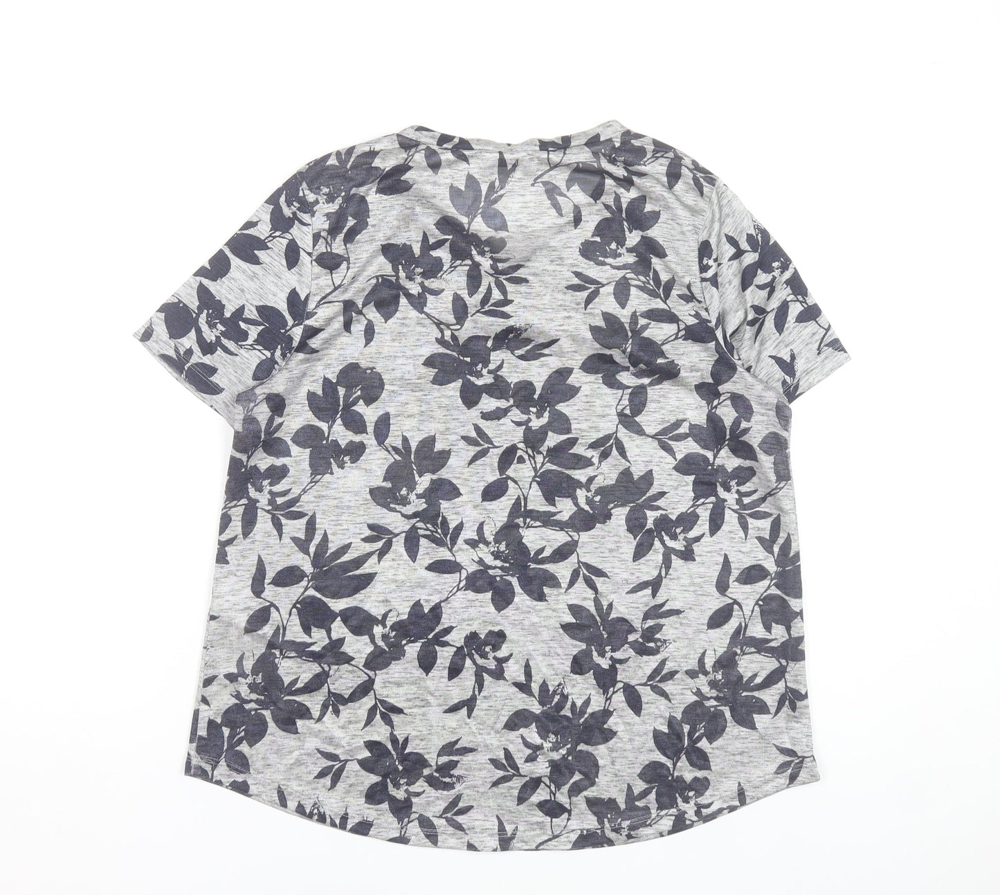 Oasis Women's Grey Floral Short Sleeve Jersey T-Shirt M