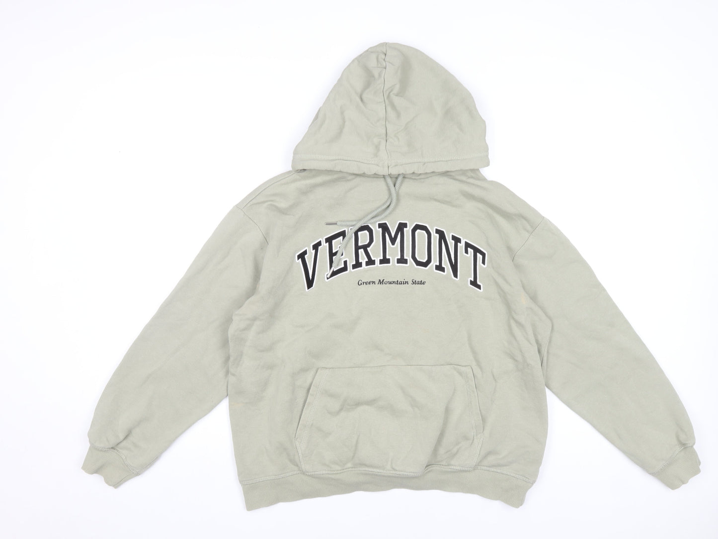 H&M Womens Beige Pullover Hoodie Size S Cotton Blend Vermont Print