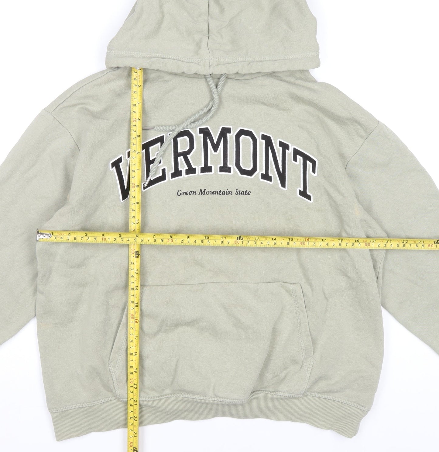 H&M Womens Beige Pullover Hoodie Size S Cotton Blend Vermont Print