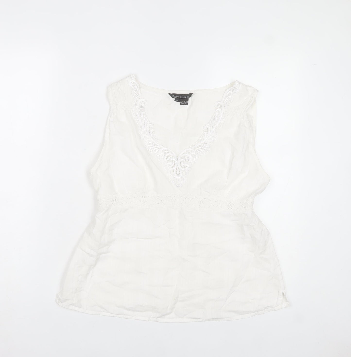 Karma Highway Women's White Cotton Embroidered Bohemian Sleeveless Blouse L