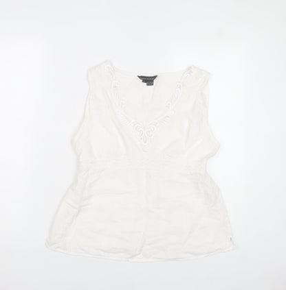 Karma Highway Women's White Cotton Embroidered Bohemian Sleeveless Blouse L