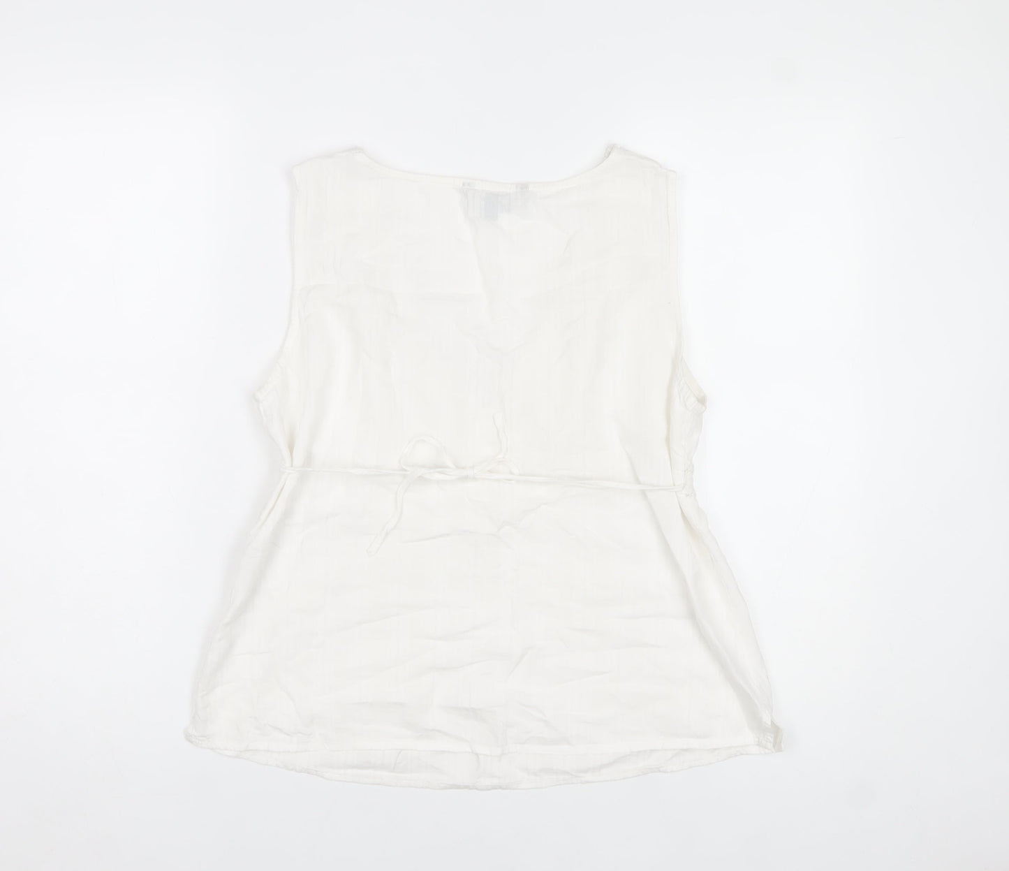 Karma Highway Women's White Cotton Embroidered Bohemian Sleeveless Blouse L