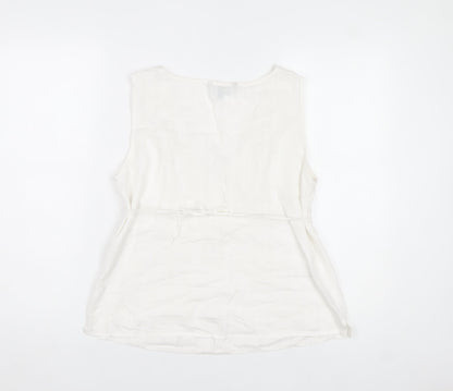 Karma Highway Women's White Cotton Embroidered Bohemian Sleeveless Blouse L