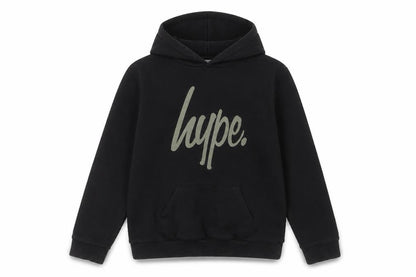 Front view of Hype boys’ black pullover hoodie 13 years regular fit