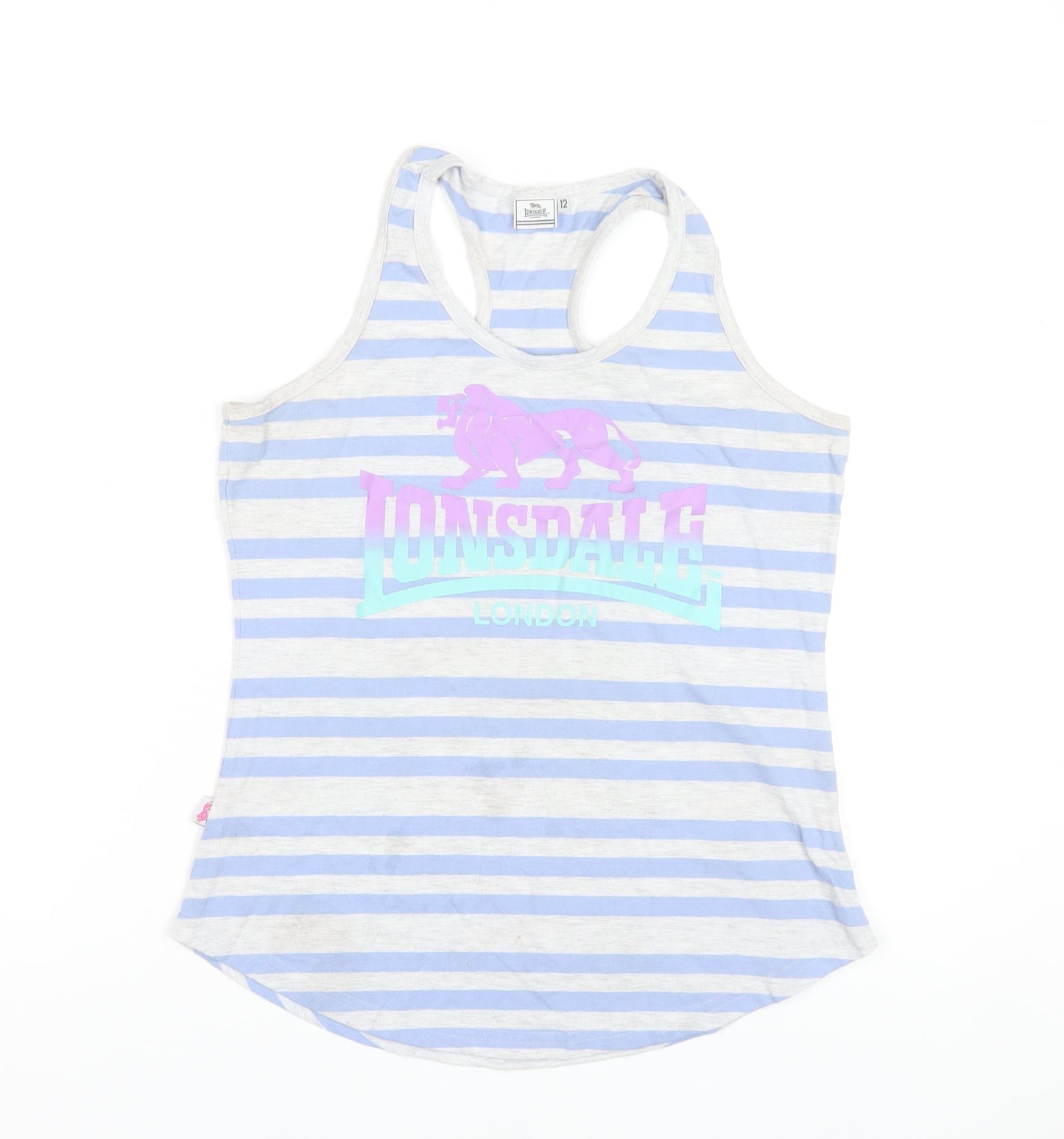 Lonsdale Women's Blue Striped Racerback Tank Top Size 12