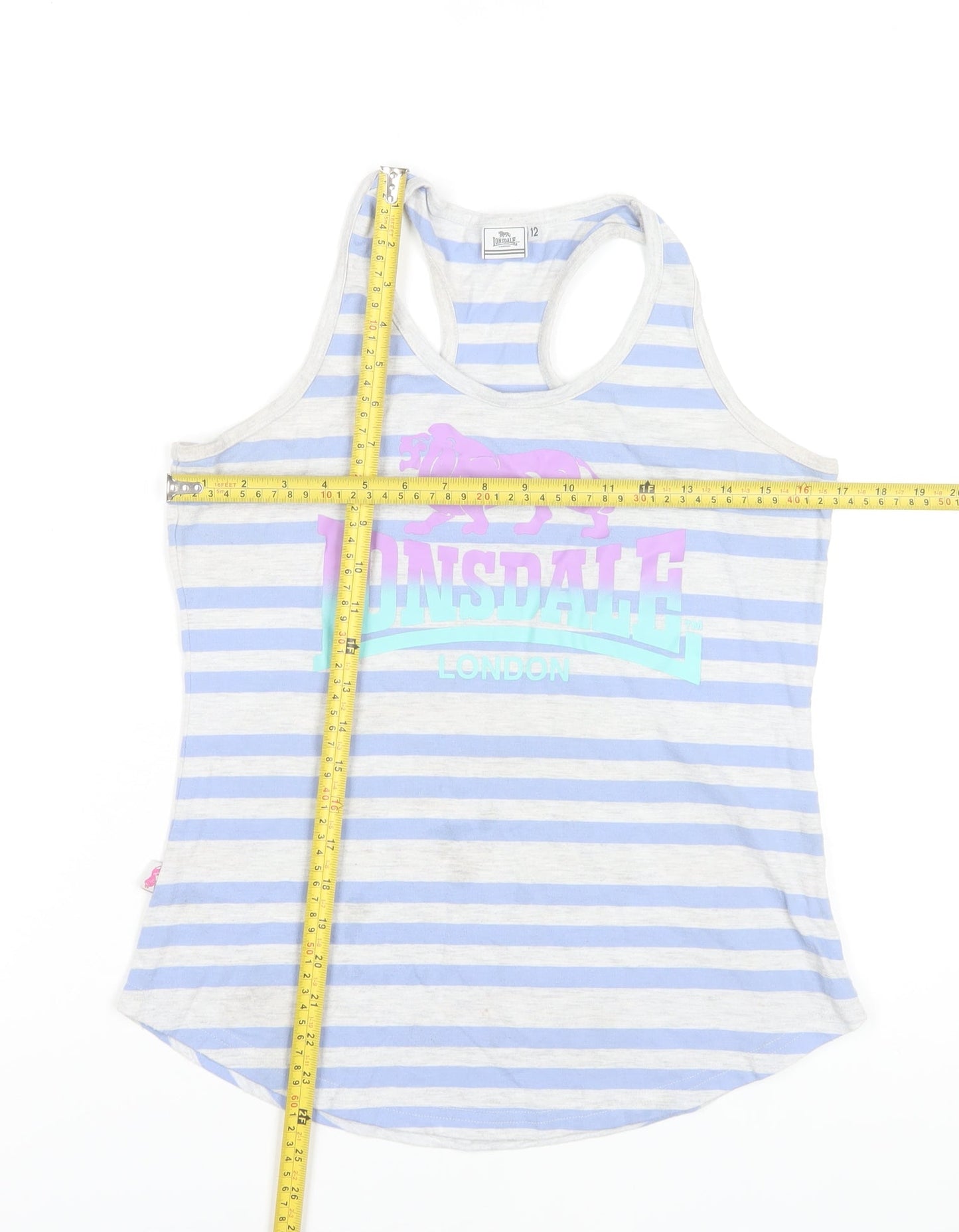 Lonsdale Women's Blue Striped Racerback Tank Top Size 12