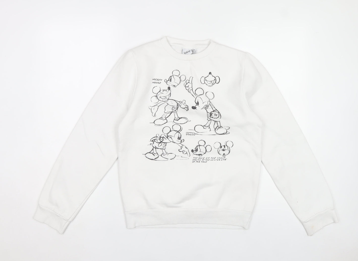 Disney Women's White Mickey Mouse Sketch Sweatshirt 2XS Cotton Blend