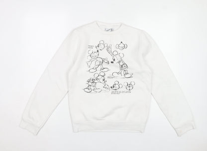 Disney Women's White Mickey Mouse Sketch Sweatshirt 2XS Cotton Blend