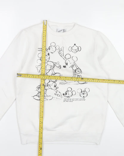 Disney Women's White Mickey Mouse Sketch Sweatshirt 2XS Cotton Blend