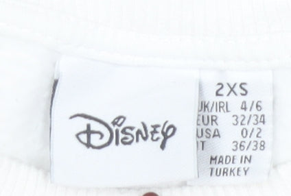 Disney Women's White Mickey Mouse Sketch Sweatshirt 2XS Cotton Blend