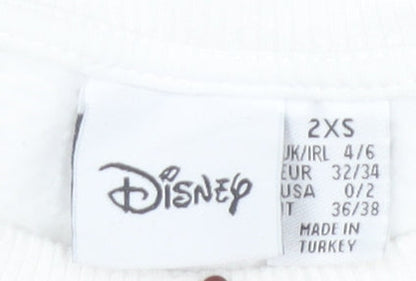 Disney Women's White Mickey Mouse Sketch Sweatshirt 2XS Cotton Blend