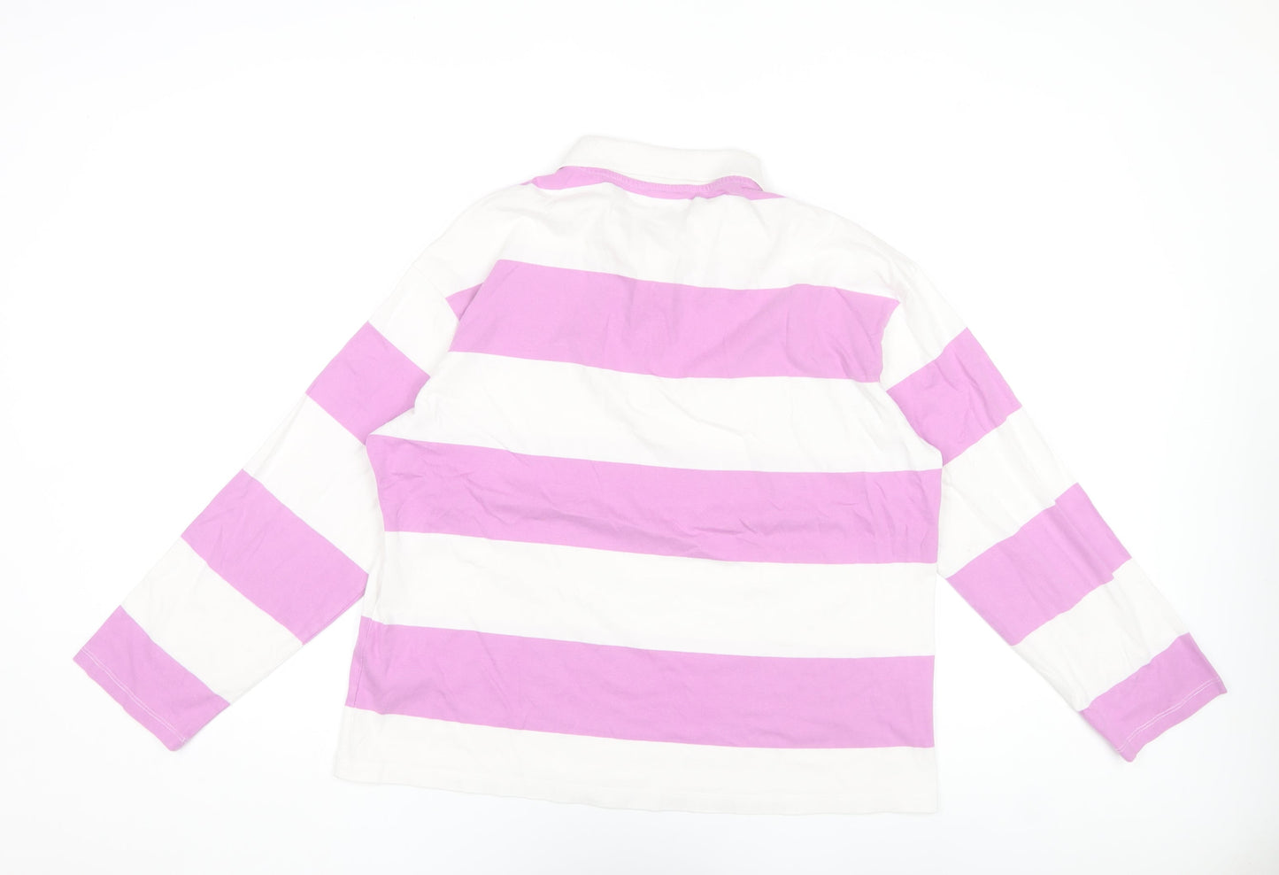 Monki Women's Pink White Striped Long Sleeve Cotton Polo Shirt Size 12
