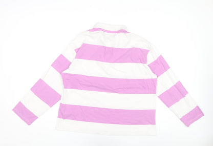 Monki Women's Pink White Striped Long Sleeve Cotton Polo Shirt Size 12