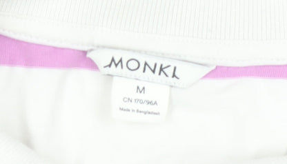 Monki Women's Pink White Striped Long Sleeve Cotton Polo Shirt Size 12