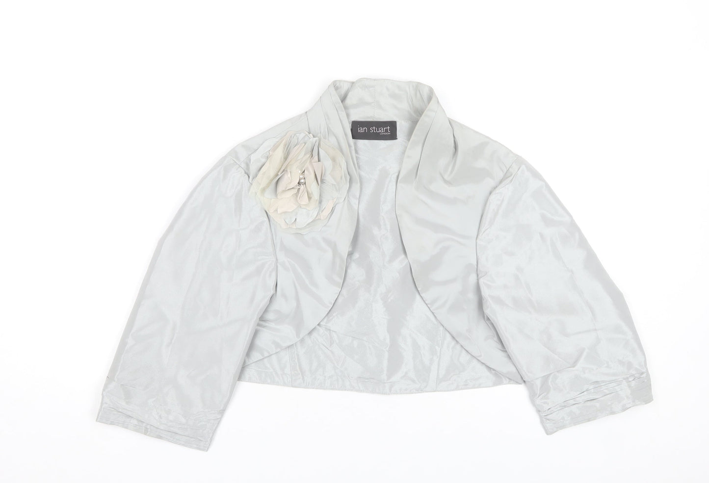 Ian Stuart Women’s Grey Cropped Satin Bolero Jacket Size 14 Elegant Formal