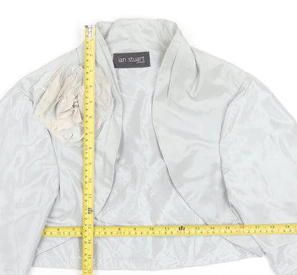 Ian Stuart Women’s Grey Cropped Satin Bolero Jacket Size 14 Elegant Formal