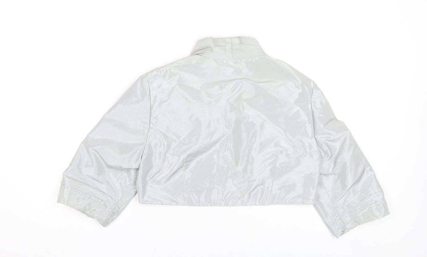 Ian Stuart Women’s Grey Cropped Satin Bolero Jacket Size 14 Elegant Formal