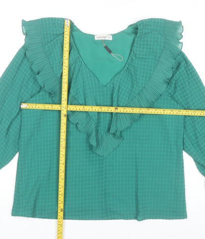 Gallery Women’s Green Ruffle V-Neck Long Sleeve Tunic Blouse Size 14