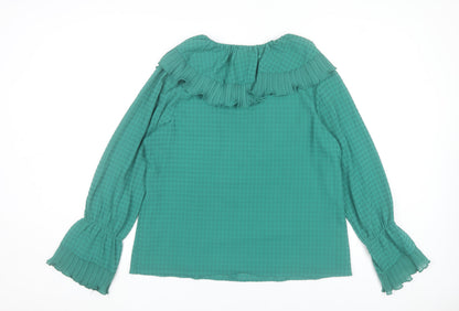 Gallery Women’s Green Ruffle V-Neck Long Sleeve Tunic Blouse Size 14