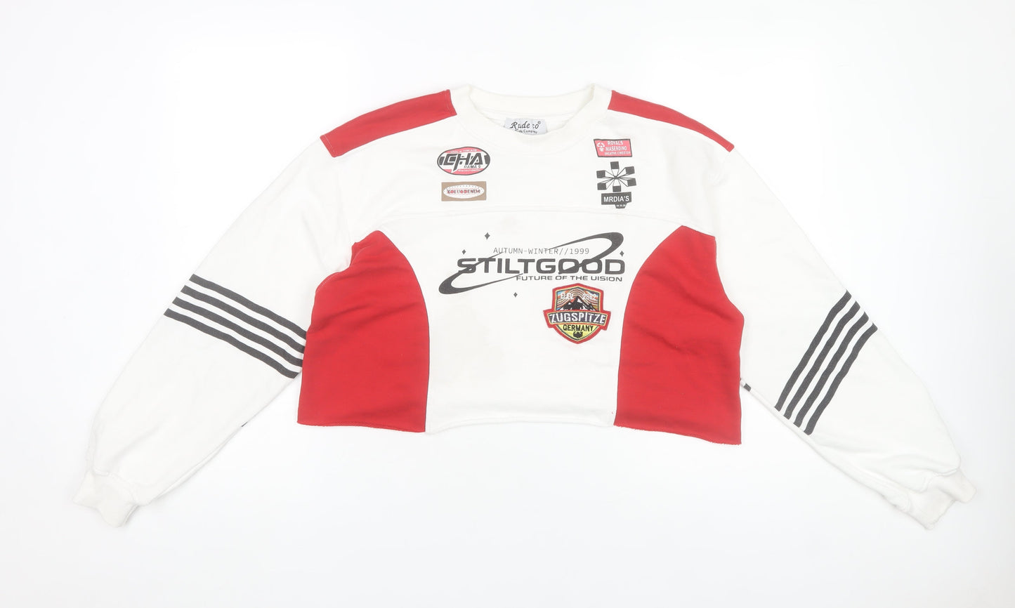 Rude Company Women's Red & White Cropped Pullover Sweatshirt One Size