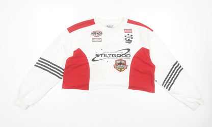 Rude Company Women's Red & White Cropped Pullover Sweatshirt One Size