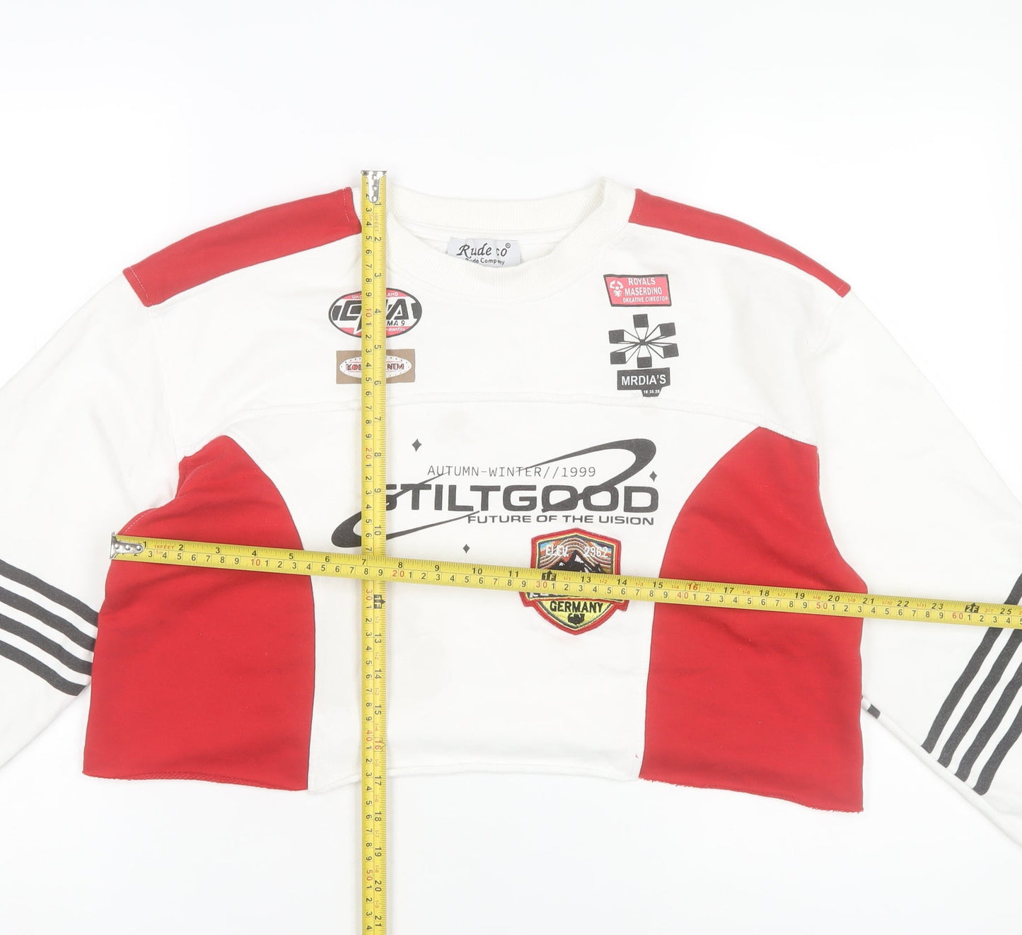 Rude Company Women's Red & White Cropped Pullover Sweatshirt One Size