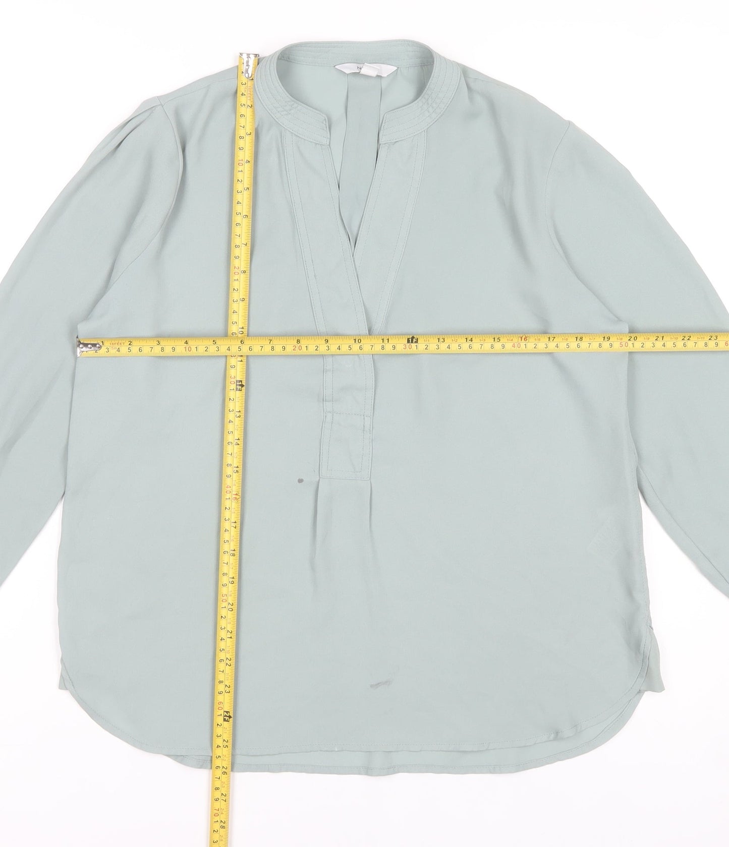 Next Women's Green Polyester Long Sleeve V-Neck Blouse Size 12