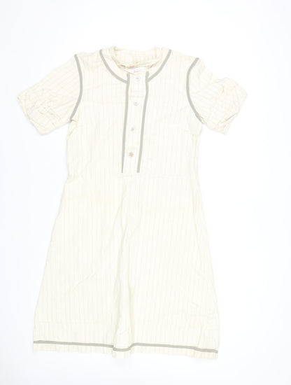 Just In Case Women Ivory Stripe Shift Dress Size 10 Short Sleeve