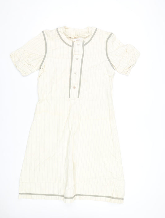 Just In Case Women Ivory Stripe Shift Dress Size 10 Short Sleeve