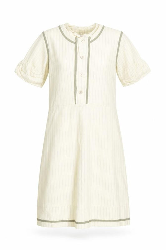 Just In Case Women Ivory Stripe Shift Dress Size 10 Short Sleeve