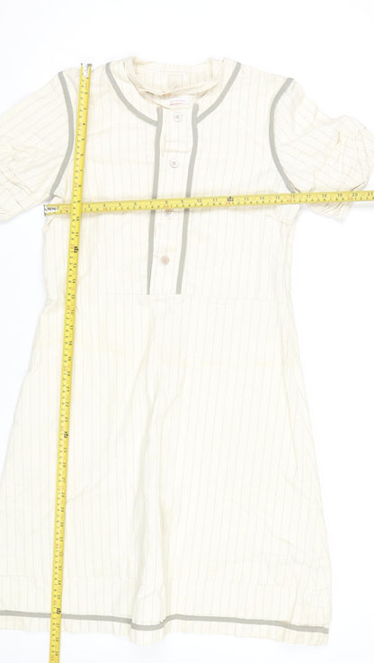 Just In Case Women Ivory Stripe Shift Dress Size 10 Short Sleeve