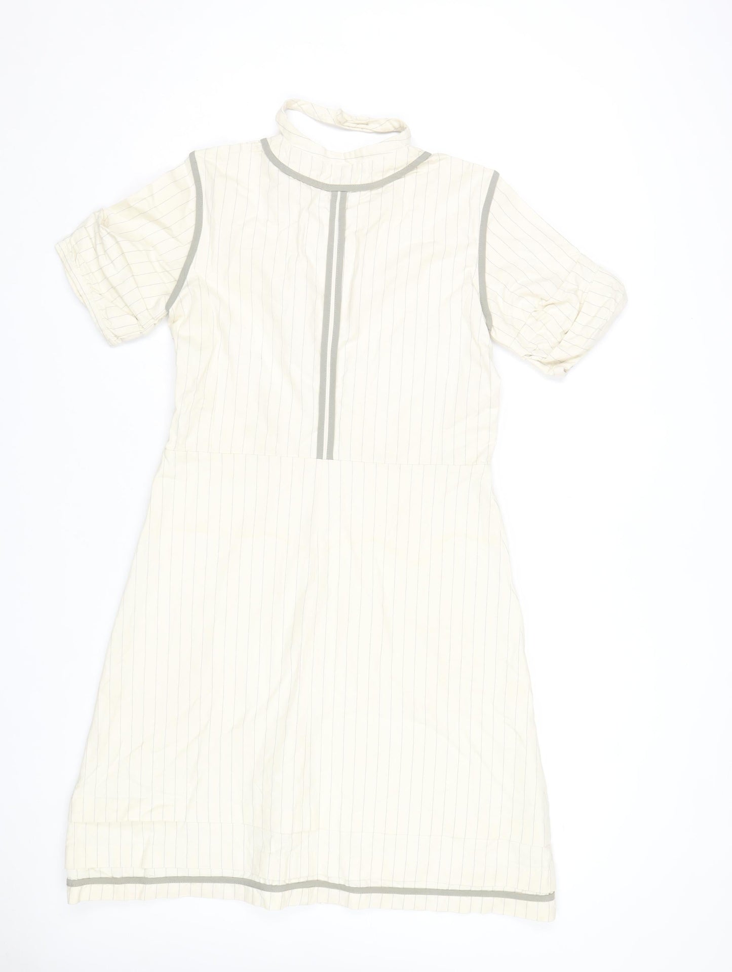 Just In Case Women Ivory Stripe Shift Dress Size 10 Short Sleeve