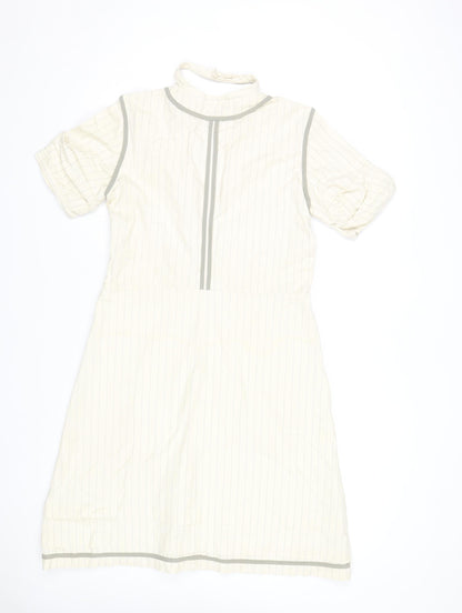 Just In Case Women Ivory Stripe Shift Dress Size 10 Short Sleeve