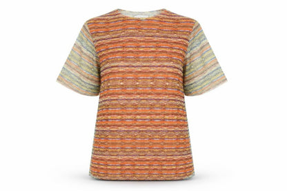 Ted Baker Women Orange Multicoloured Short Sleeve Sheer Top Size XS