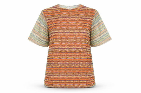 Ted Baker Women Orange Multicoloured Short Sleeve Sheer Top Size XS
