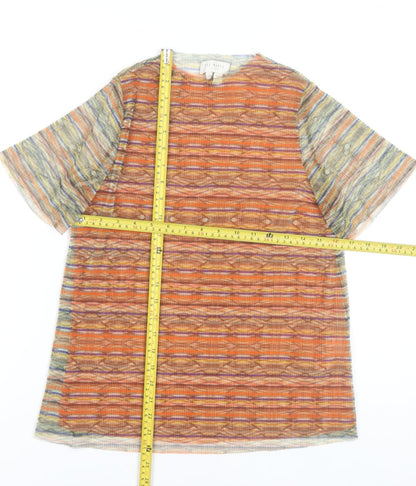 Ted Baker Women Orange Multicoloured Short Sleeve Sheer Top Size XS