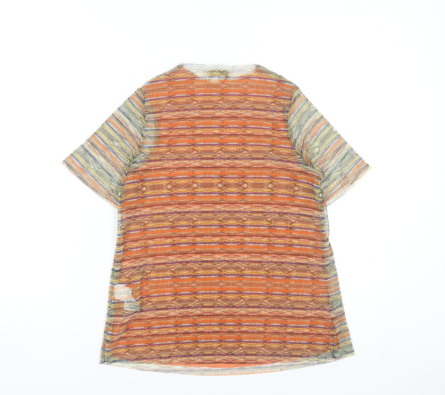 Ted Baker Women Orange Multicoloured Short Sleeve Sheer Top Size XS