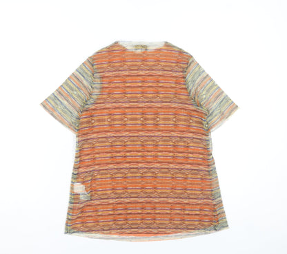 Ted Baker Women Orange Multicoloured Short Sleeve Sheer Top Size XS