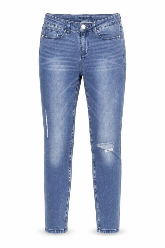 Vila Women Blue Slim Jeans Size 12 Distressed Denim Mid Rise