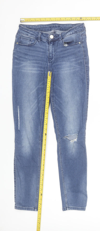 Vila Women Blue Slim Jeans Size 12 Distressed Denim Mid Rise