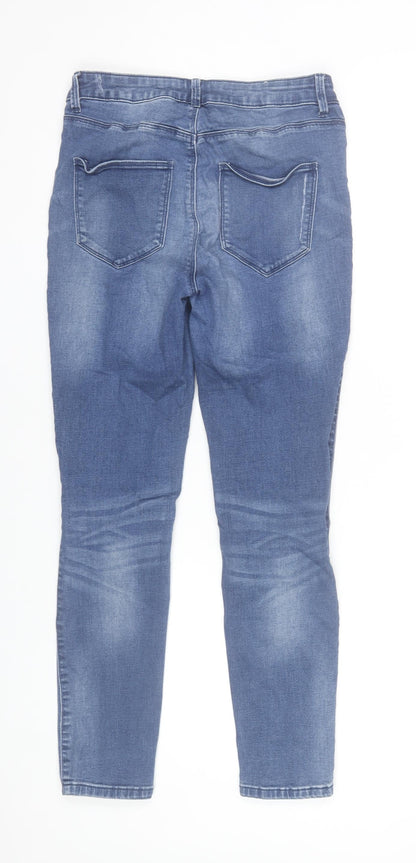 Vila Women Blue Slim Jeans Size 12 Distressed Denim Mid Rise