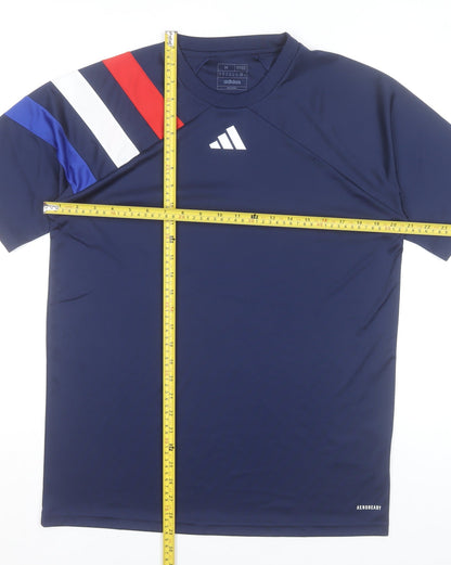 Adidas Men's Blue Regular Fit Colourblock Sports T-Shirt M