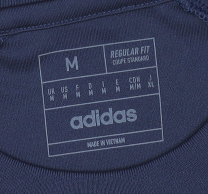 Adidas Men's Blue Regular Fit Colourblock Sports T-Shirt M