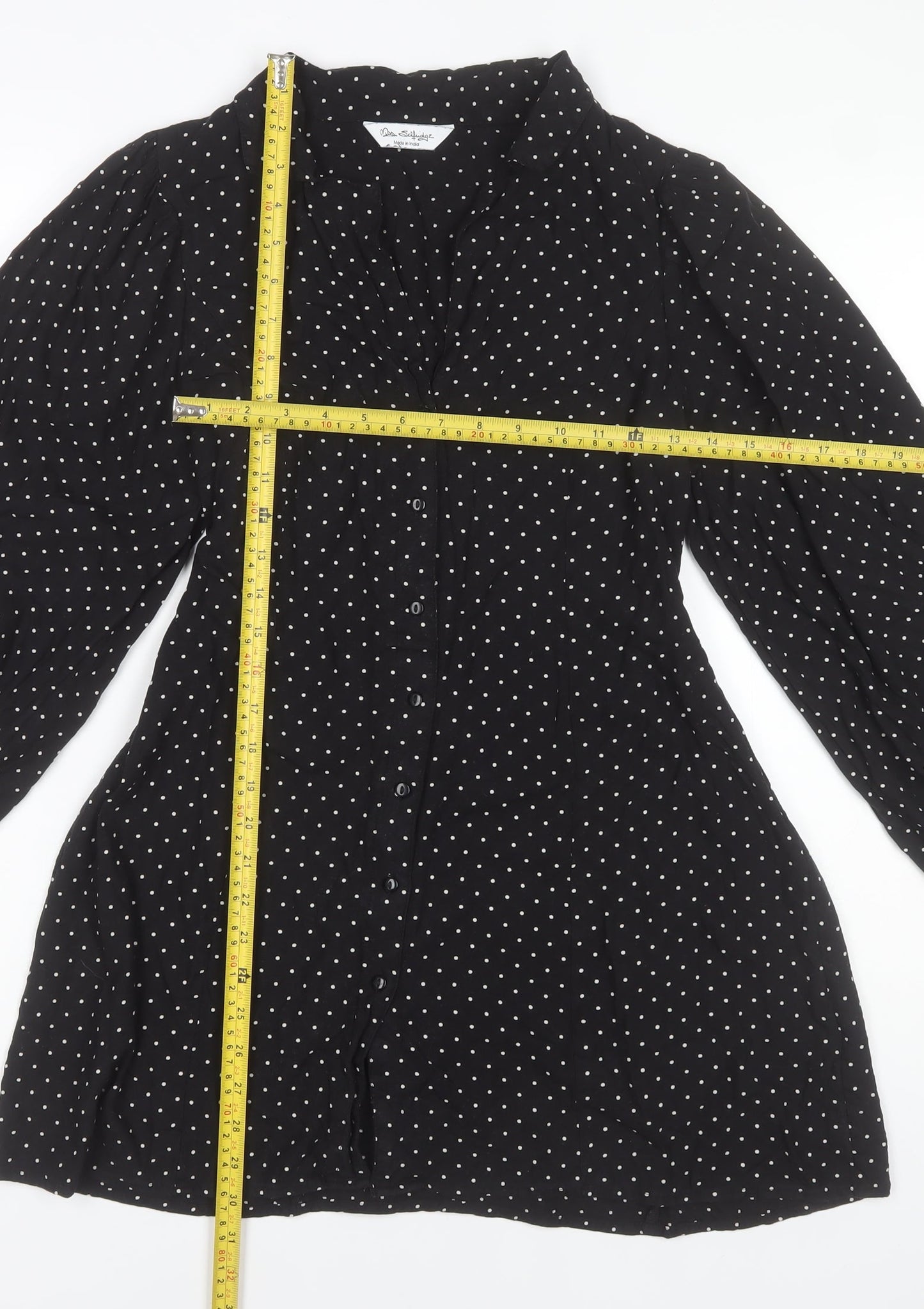 Miss Selfridge Women’s Black Polka Dot Shirt Dress Size 12