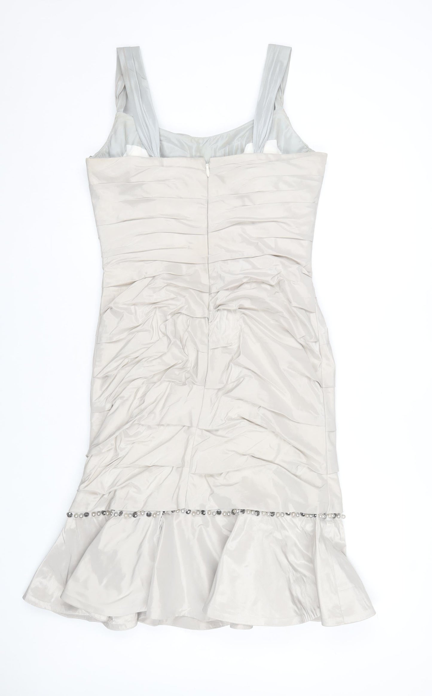 Ian Stuart London Women’s Beige Knee Length Sheath Dress Size 16 Beaded Formal